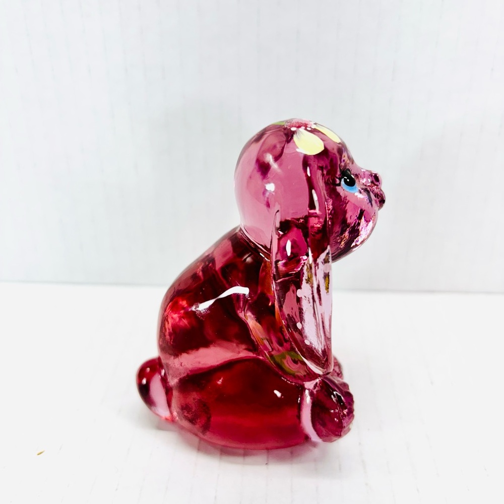 Fenton Light Rose Art Glass Lop Eared Bunny Rabbit Signed P. Lauderman - Picture 2 of 6